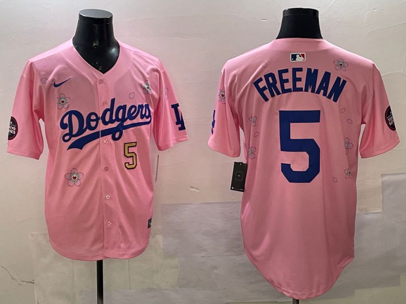 Men Los Angeles Dodgers #5 Freeman Pink Sakura Edition 2025 Nike MLB Jersey style 8->los angeles dodgers->MLB Jersey